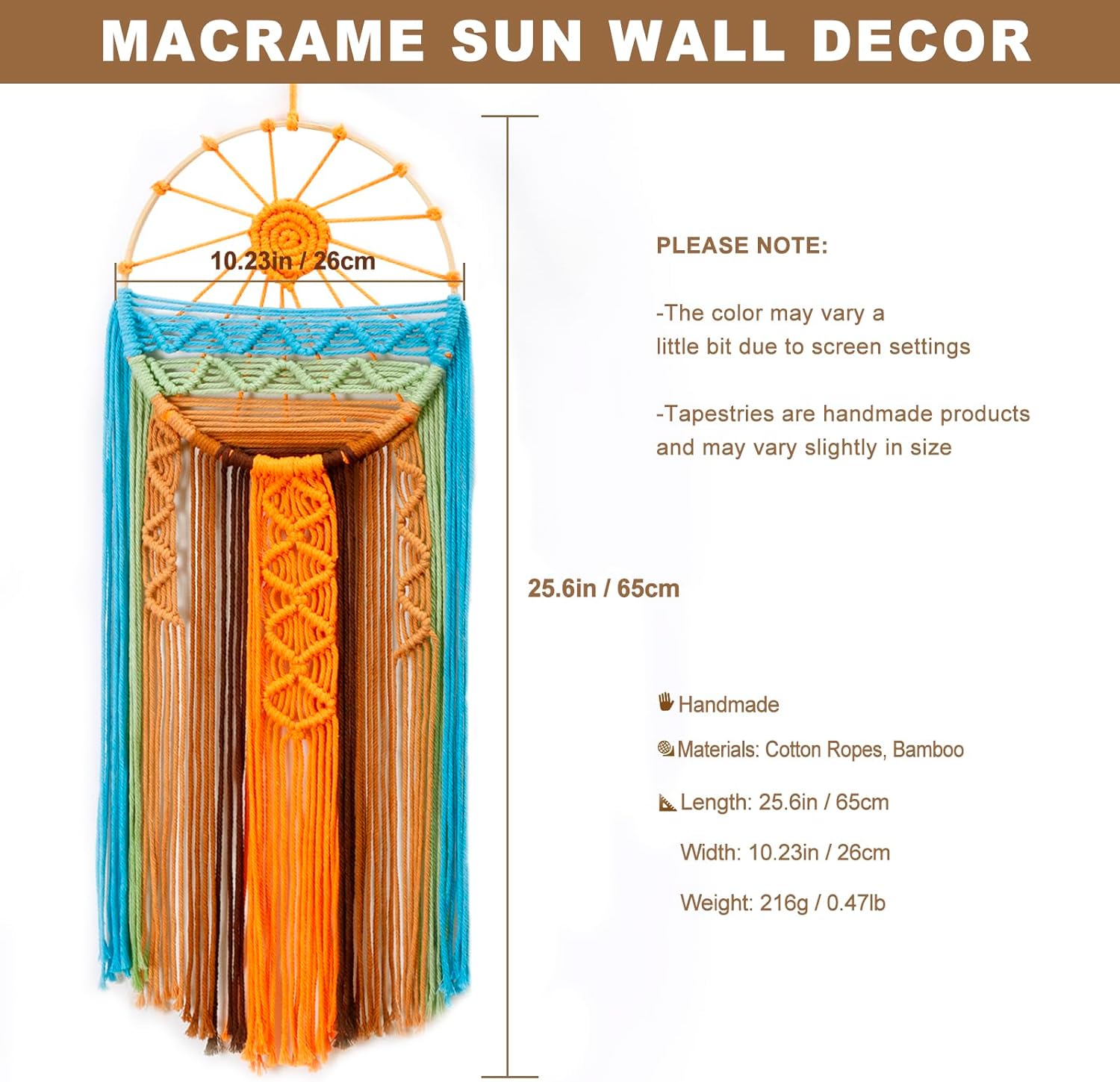 Artilady Sunset Wall Art Dream Catcher - Macrame Wall Hanging Large Dreamcatchers, Hand Woven Boho Tapestry Colorful Sun Wall Decor for Bedroom Nursery Living Room Nursery (Sunset)