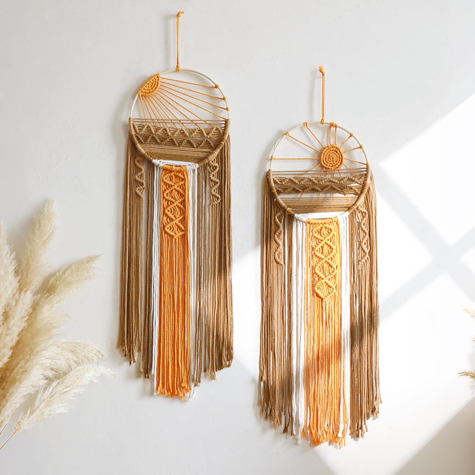 Artilady Sunset Wall Art Dream Catcher - Macrame Wall Hanging Large Dreamcatchers, Hand Woven Boho Tapestry Colorful Sun Wall Decor for Bedroom Nursery Living Room Nursery (Sunset)