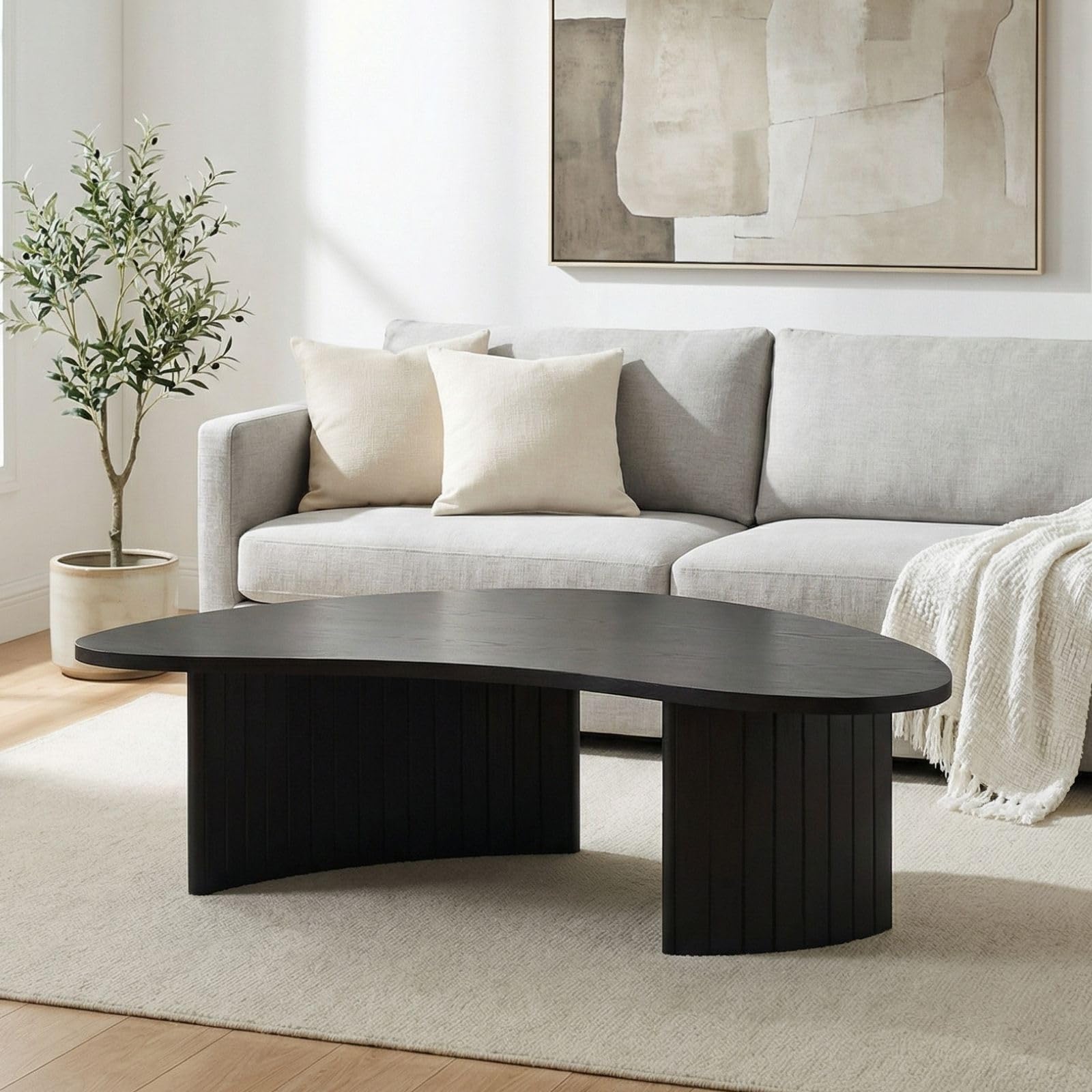 Hyfirm Walnut Nesting Coffee Tables Set of 2, Mid Century Modern Center Table with Fluted Wooden Legs and Oval Mango Shape for Living Room, Small Apartment