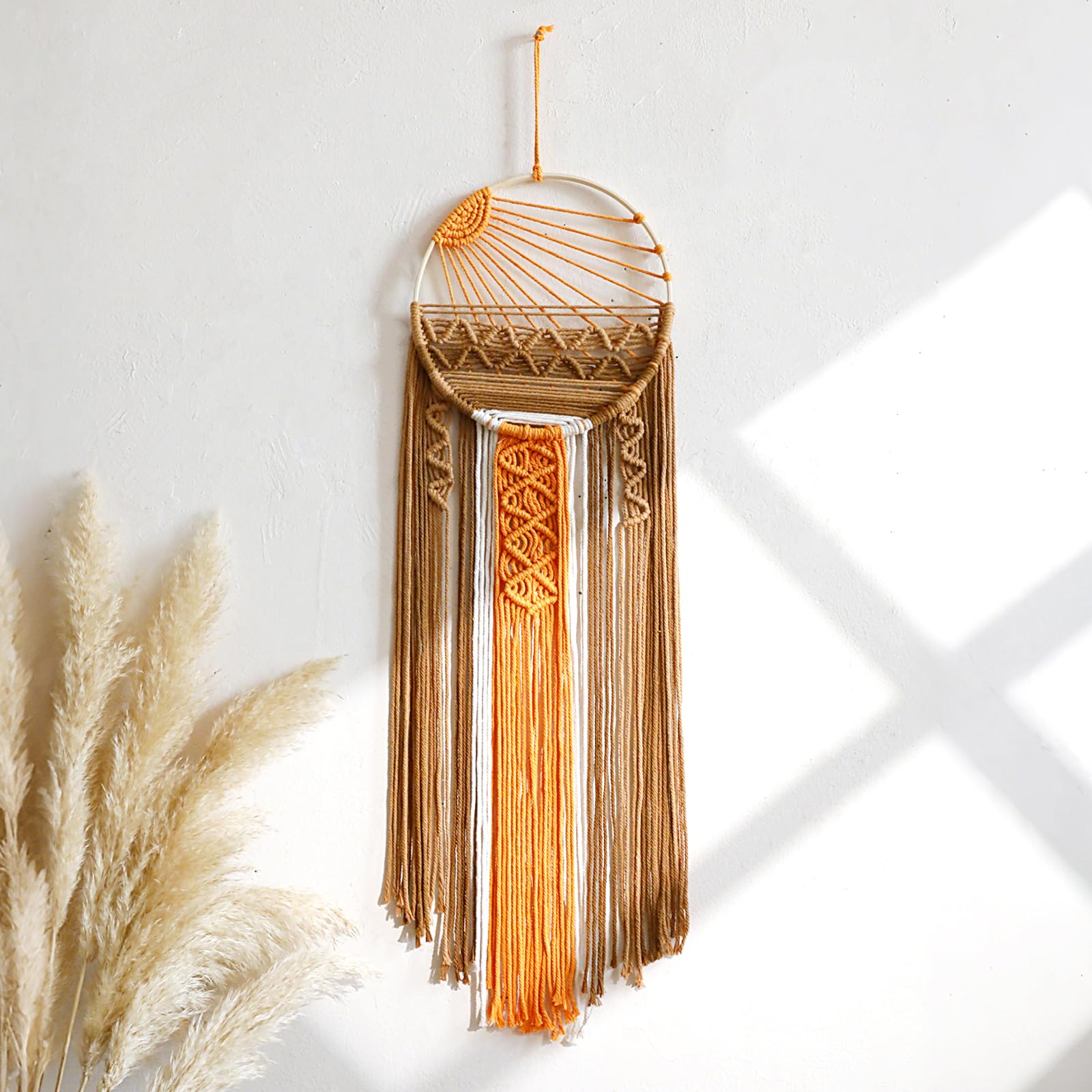 Artilady Sunset Wall Art Dream Catcher - Macrame Wall Hanging Large Dreamcatchers, Hand Woven Boho Tapestry Colorful Sun Wall Decor for Bedroom Nursery Living Room Nursery (Sunset)
