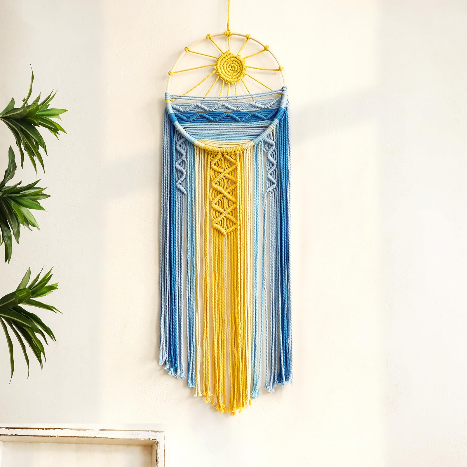 Artilady Sunset Wall Art Dream Catcher - Macrame Wall Hanging Large Dreamcatchers, Hand Woven Boho Tapestry Colorful Sun Wall Decor for Bedroom Nursery Living Room Nursery (Sunset)
