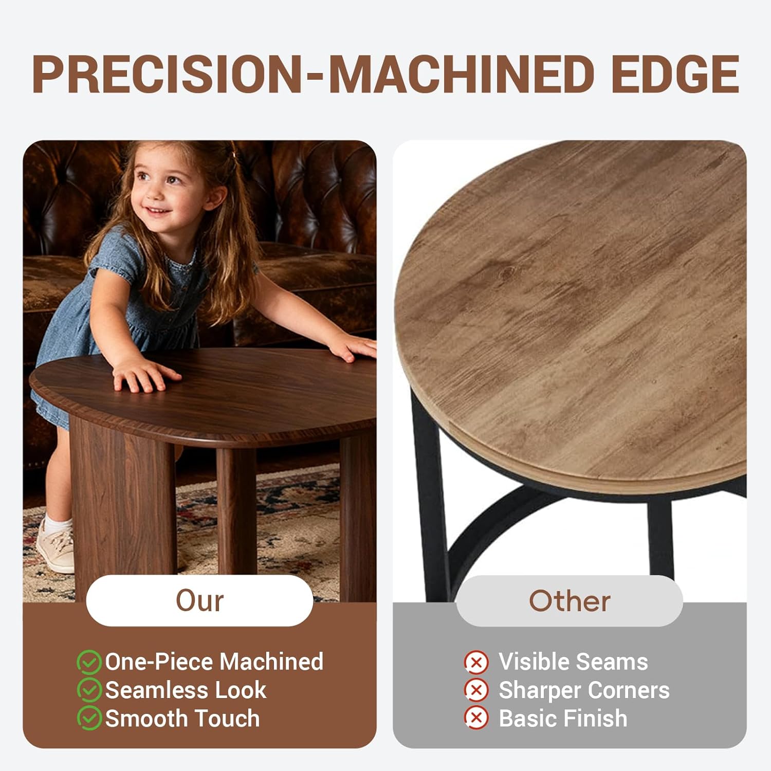 Honyee Nesting Coffee Table Set of 2, Modern Walnut Wood Veneer Coffee Table and Side Table Set for Living Room, Small End Table Set with Flexible Use and Space-Saving Design