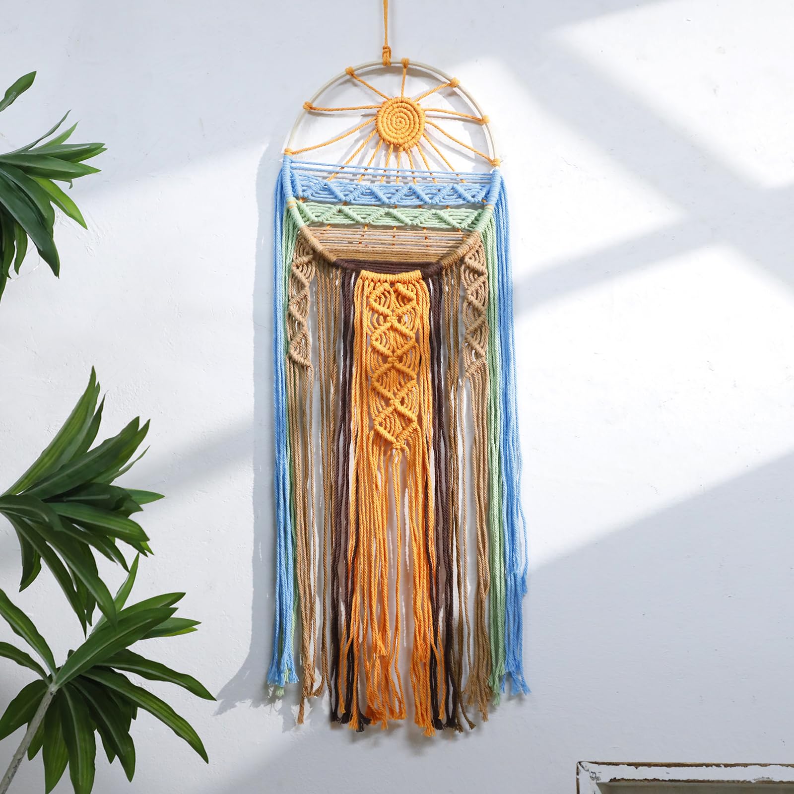 Artilady Sunset Wall Art Dream Catcher - Macrame Wall Hanging Large Dreamcatchers, Hand Woven Boho Tapestry Colorful Sun Wall Decor for Bedroom Nursery Living Room Nursery (Sunset)