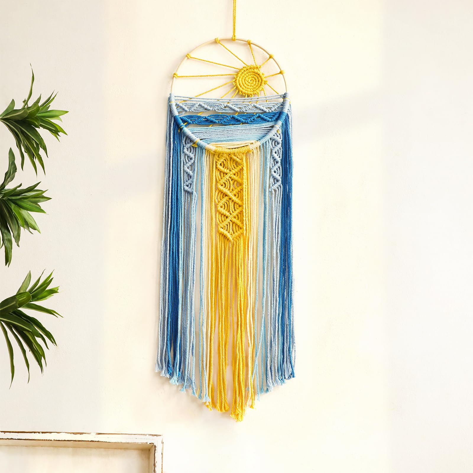 Artilady Sunset Wall Art Dream Catcher - Macrame Wall Hanging Large Dreamcatchers, Hand Woven Boho Tapestry Colorful Sun Wall Decor for Bedroom Nursery Living Room Nursery (Sunset)