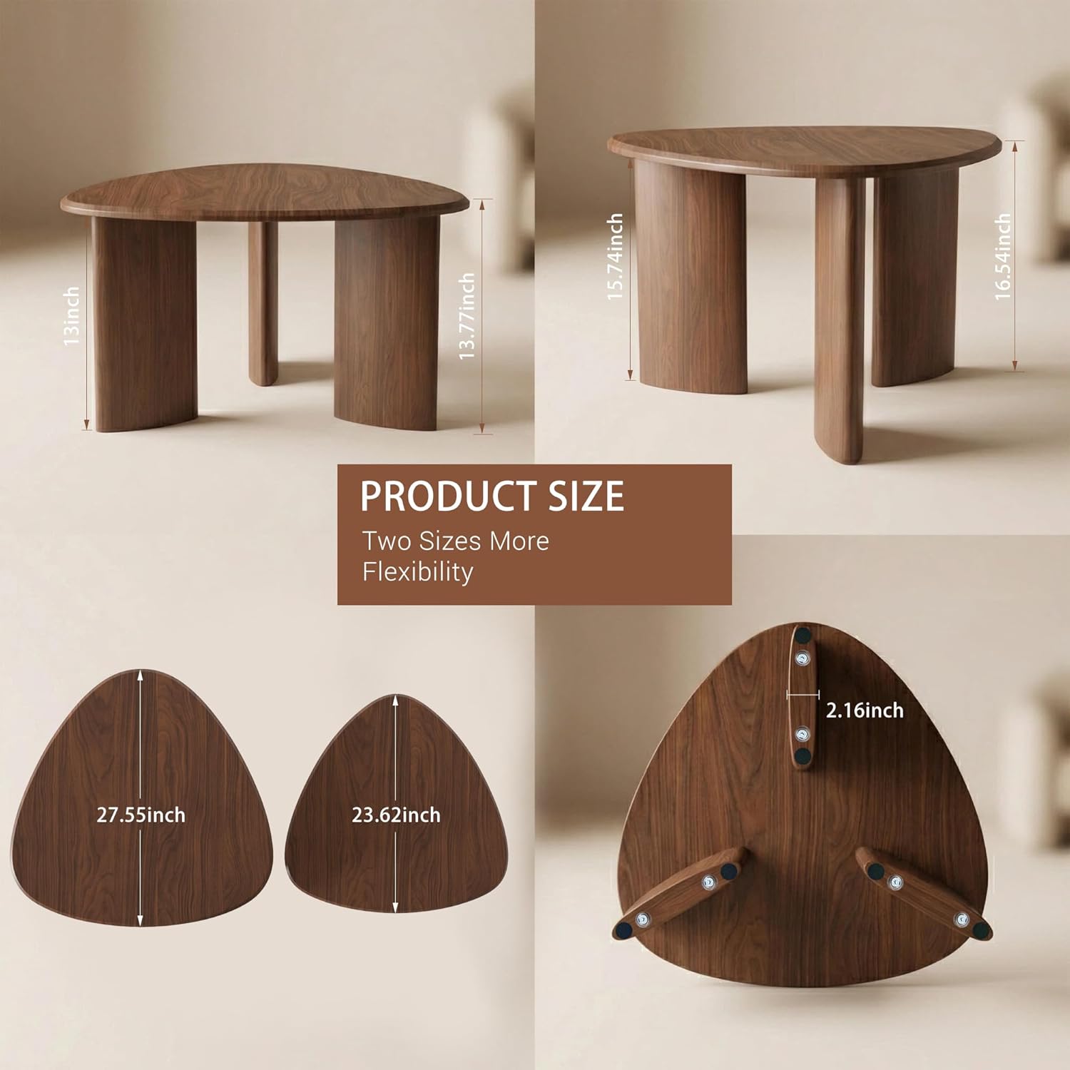 Honyee Nesting Coffee Table Set of 2, Modern Walnut Wood Veneer Coffee Table and Side Table Set for Living Room, Small End Table Set with Flexible Use and Space-Saving Design