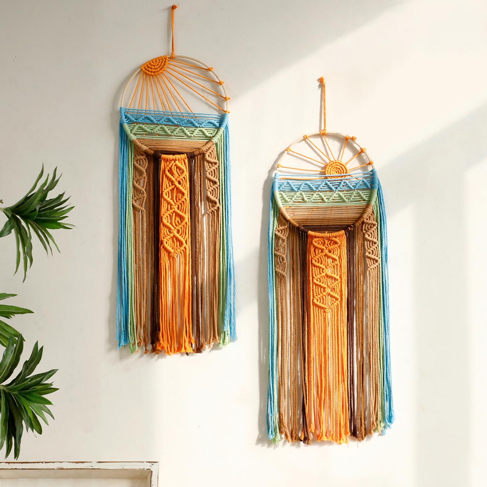 Artilady Sunset Wall Art Dream Catcher - Macrame Wall Hanging Large Dreamcatchers, Hand Woven Boho Tapestry Colorful Sun Wall Decor for Bedroom Nursery Living Room Nursery (Sunset)