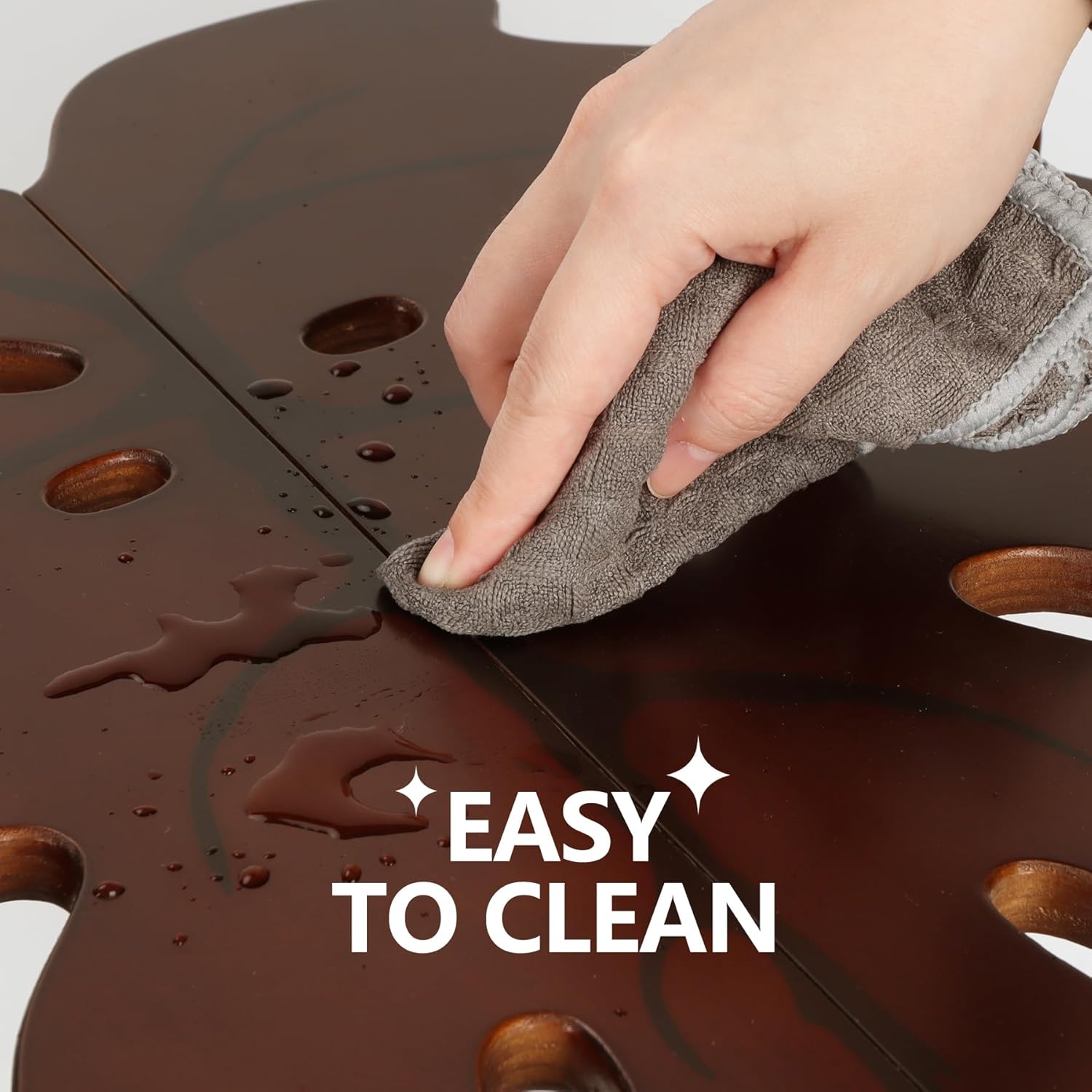 BAMEOS Monstera Leaf Nesting Tables Set of 2, Small Side Tables f Set with Leaf Vein Pattern, Modern Wooden CoffeeTables for Living Room Bedroom Apartment Balcony Yard