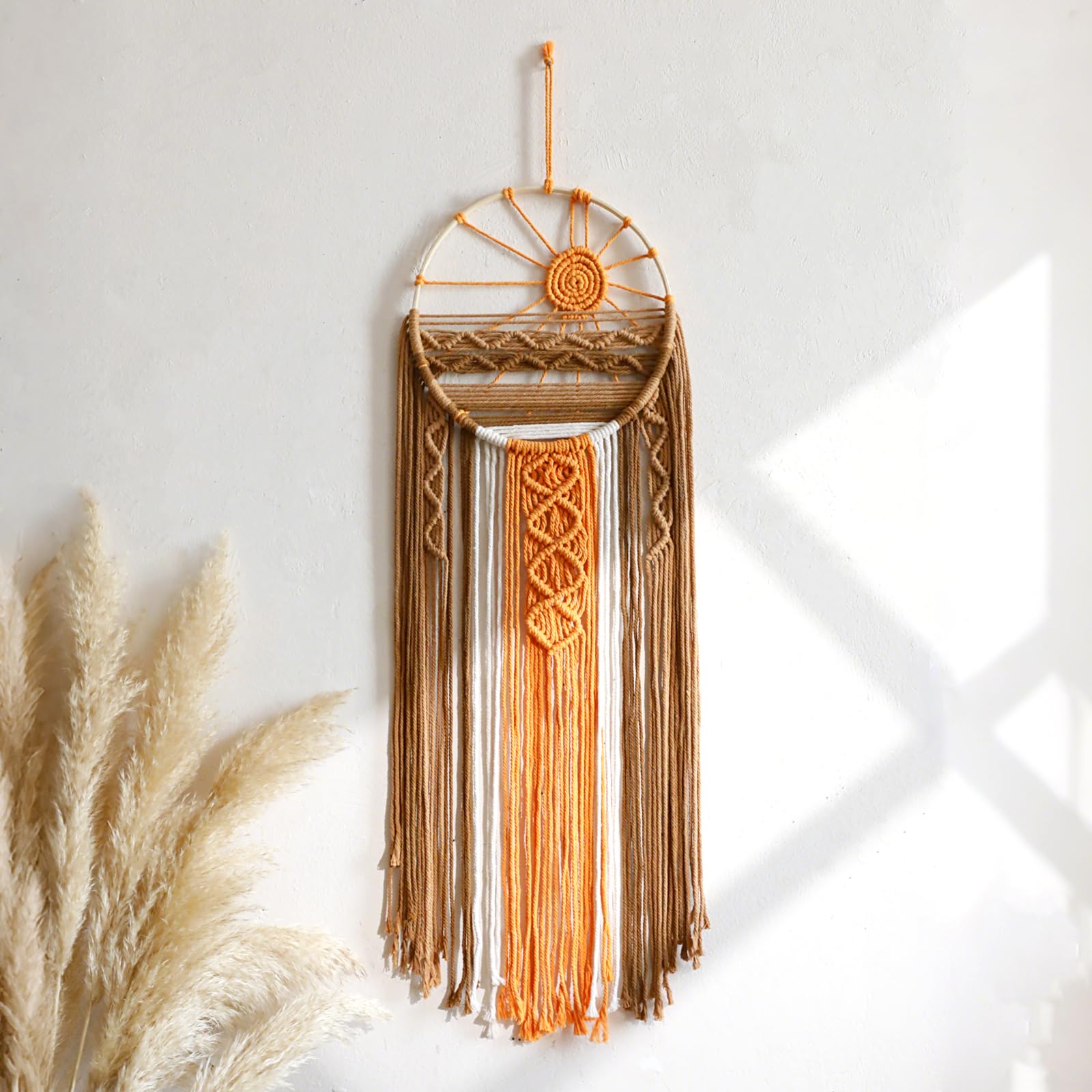 Artilady Sunset Wall Art Dream Catcher - Macrame Wall Hanging Large Dreamcatchers, Hand Woven Boho Tapestry Colorful Sun Wall Decor for Bedroom Nursery Living Room Nursery (Sunset)