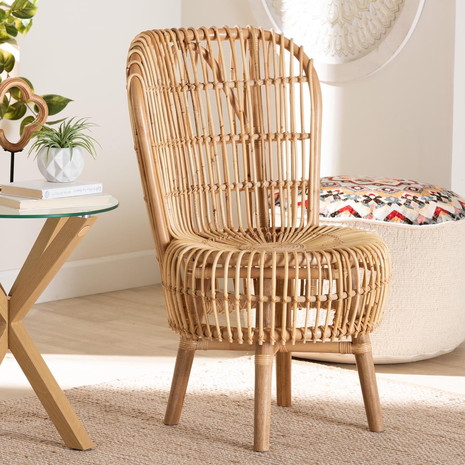 Bali & pari Nagoya Modern Bohemian Natural Rattan Tall Accent Chair