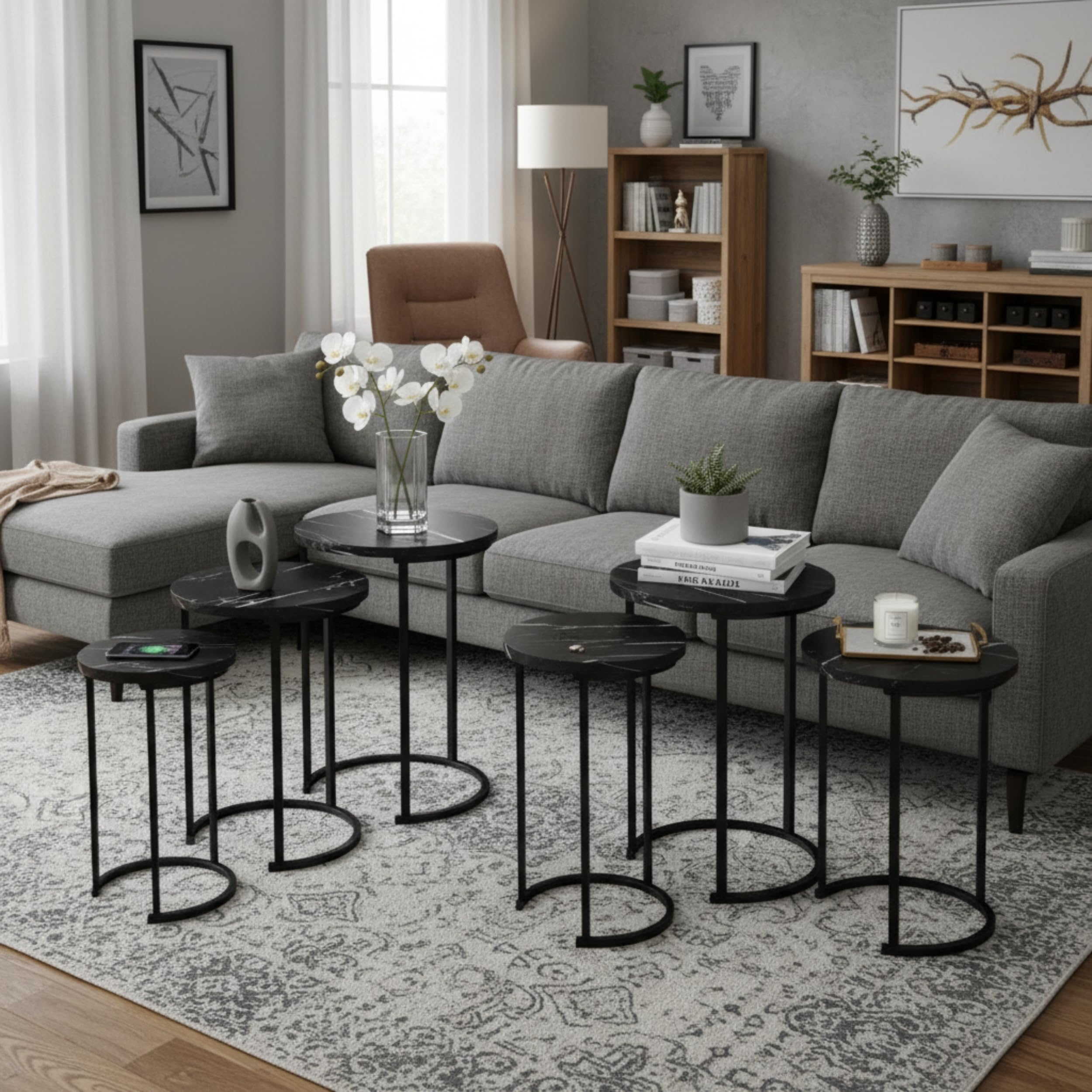 Lavish Home Nesting Tables - Set of 3 Round Side Tables for Living Room, Bedroom, or Home Office - Woodgrain-Look End Table Set - Modern Living Room Furniture (Gray/Brown)