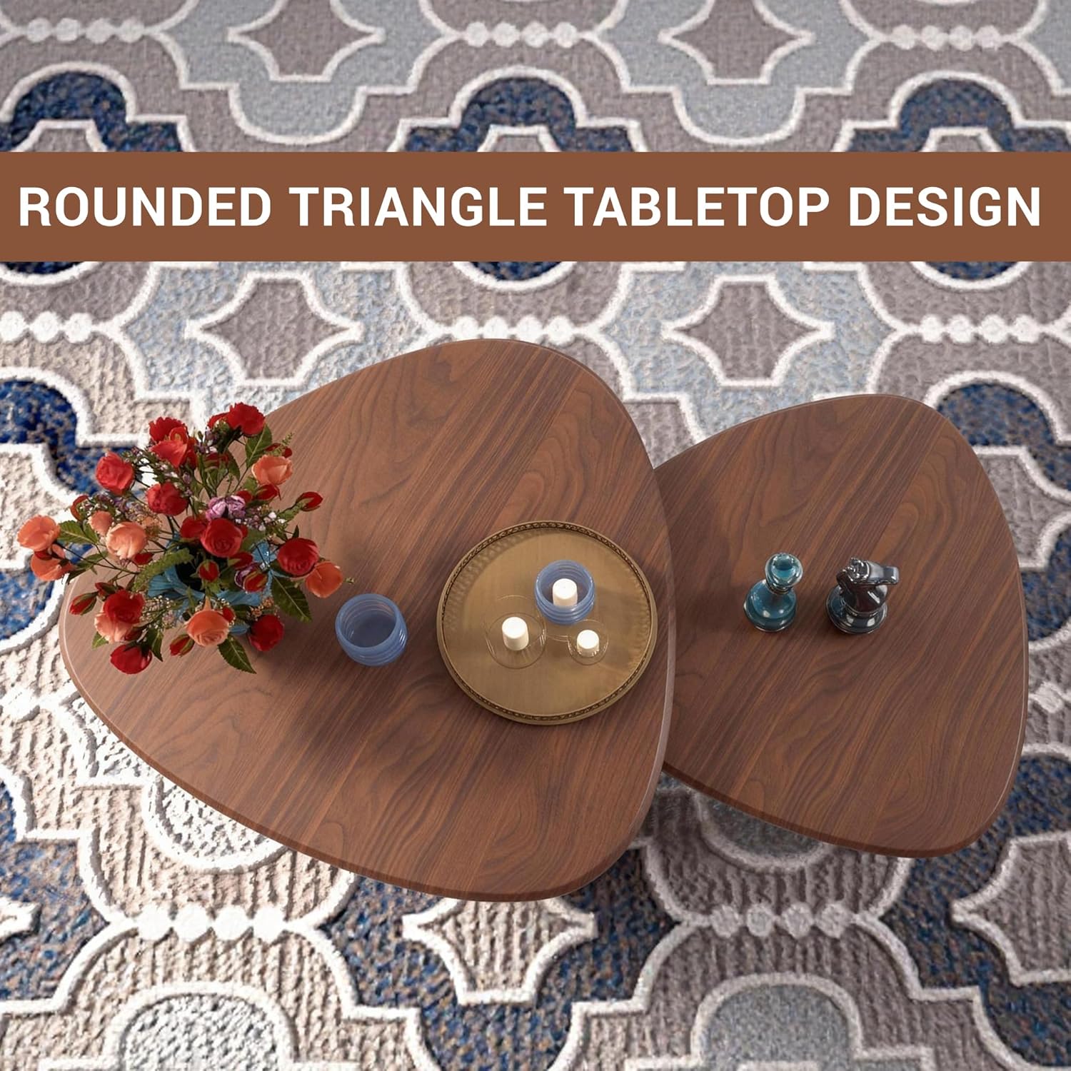 Honyee Nesting Coffee Table Set of 2, Modern Walnut Wood Veneer Coffee Table and Side Table Set for Living Room, Small End Table Set with Flexible Use and Space-Saving Design