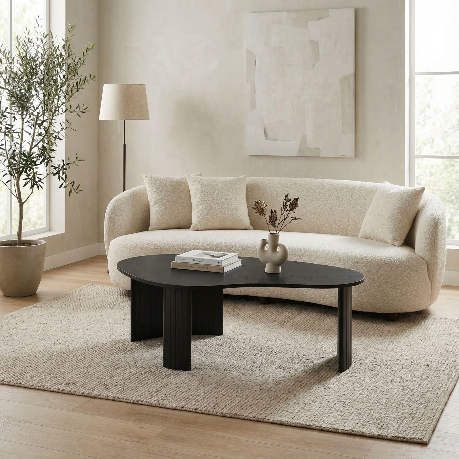 Hyfirm Walnut Nesting Coffee Tables Set of 2, Mid Century Modern Center Table with Fluted Wooden Legs and Oval Mango Shape for Living Room, Small Apartment