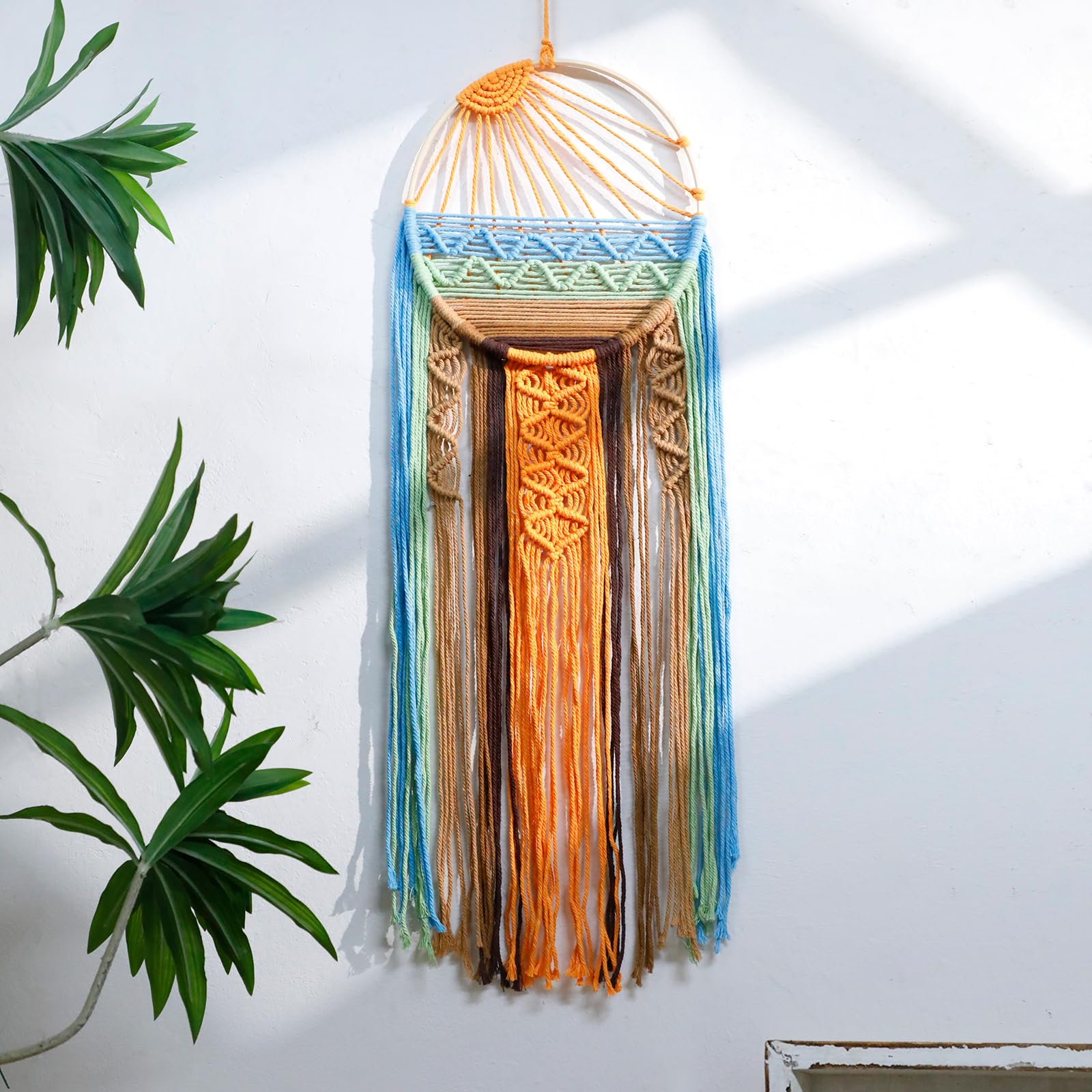 Artilady Sunset Wall Art Dream Catcher - Macrame Wall Hanging Large Dreamcatchers, Hand Woven Boho Tapestry Colorful Sun Wall Decor for Bedroom Nursery Living Room Nursery (Sunset)