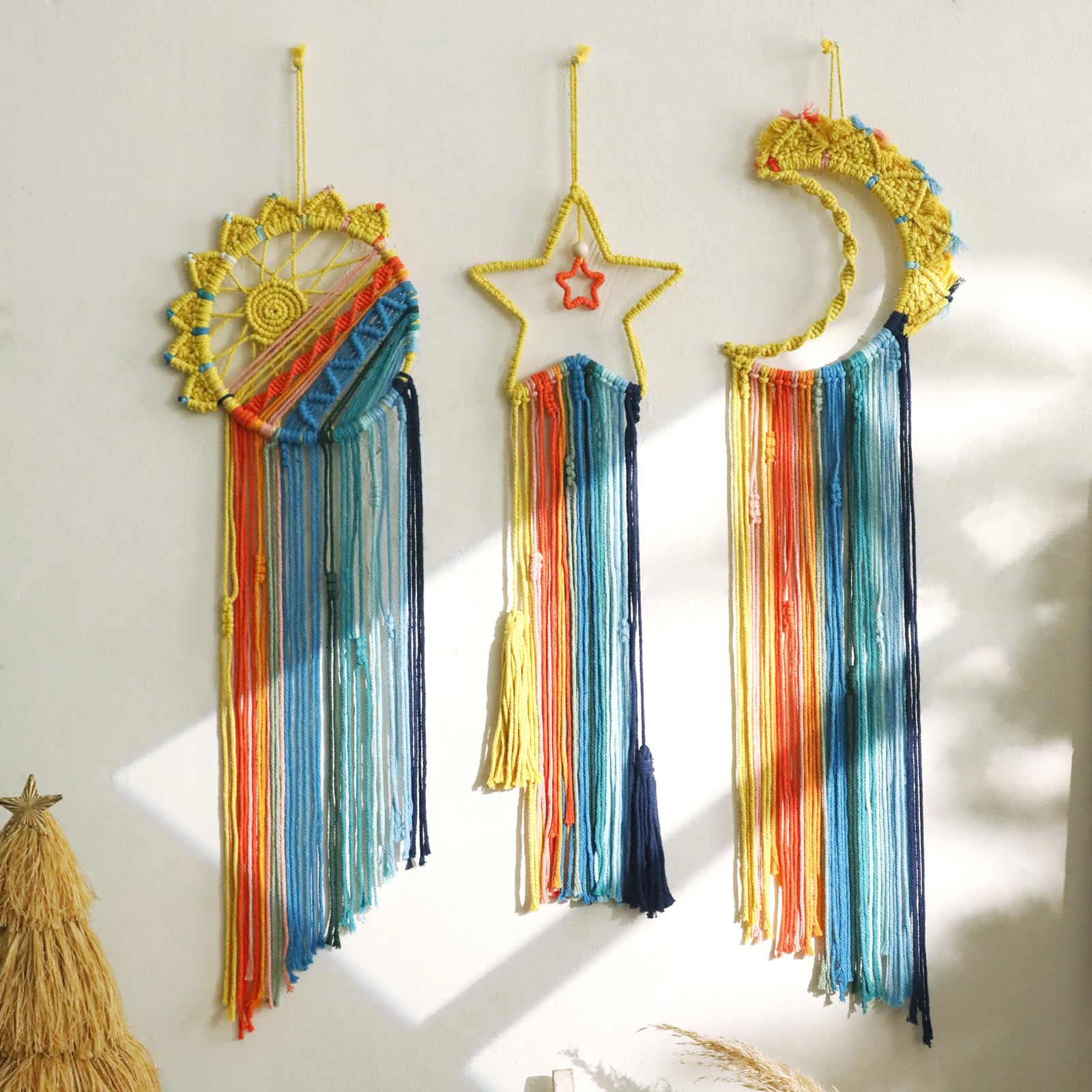 Artilady Sunset Wall Art Dream Catcher - Macrame Wall Hanging Large Dreamcatchers, Hand Woven Boho Tapestry Colorful Sun Wall Decor for Bedroom Nursery Living Room Nursery (Sunset)
