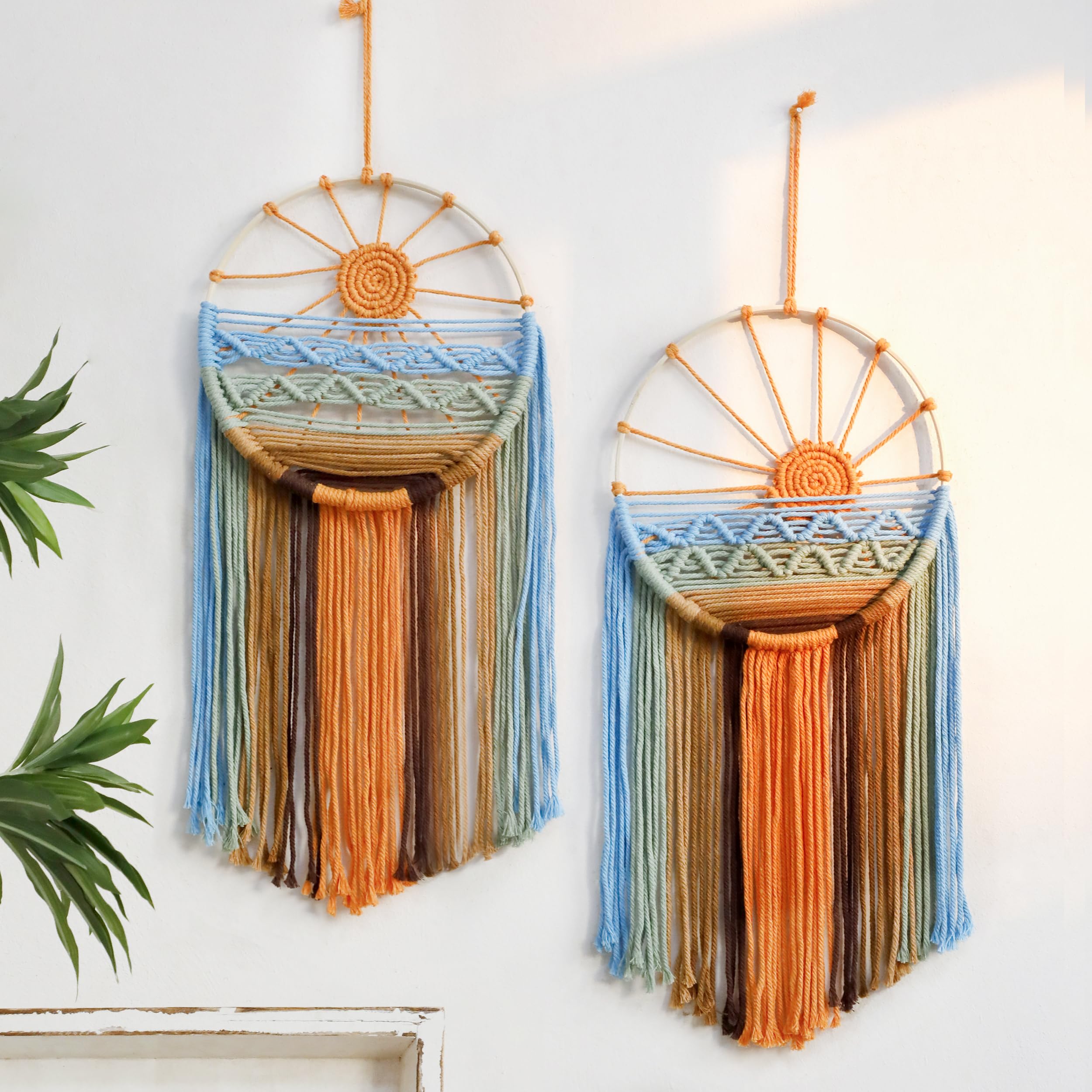 Artilady Sunset Wall Art Dream Catcher - Macrame Wall Hanging Large Dreamcatchers, Hand Woven Boho Tapestry Colorful Sun Wall Decor for Bedroom Nursery Living Room Nursery (Sunset)